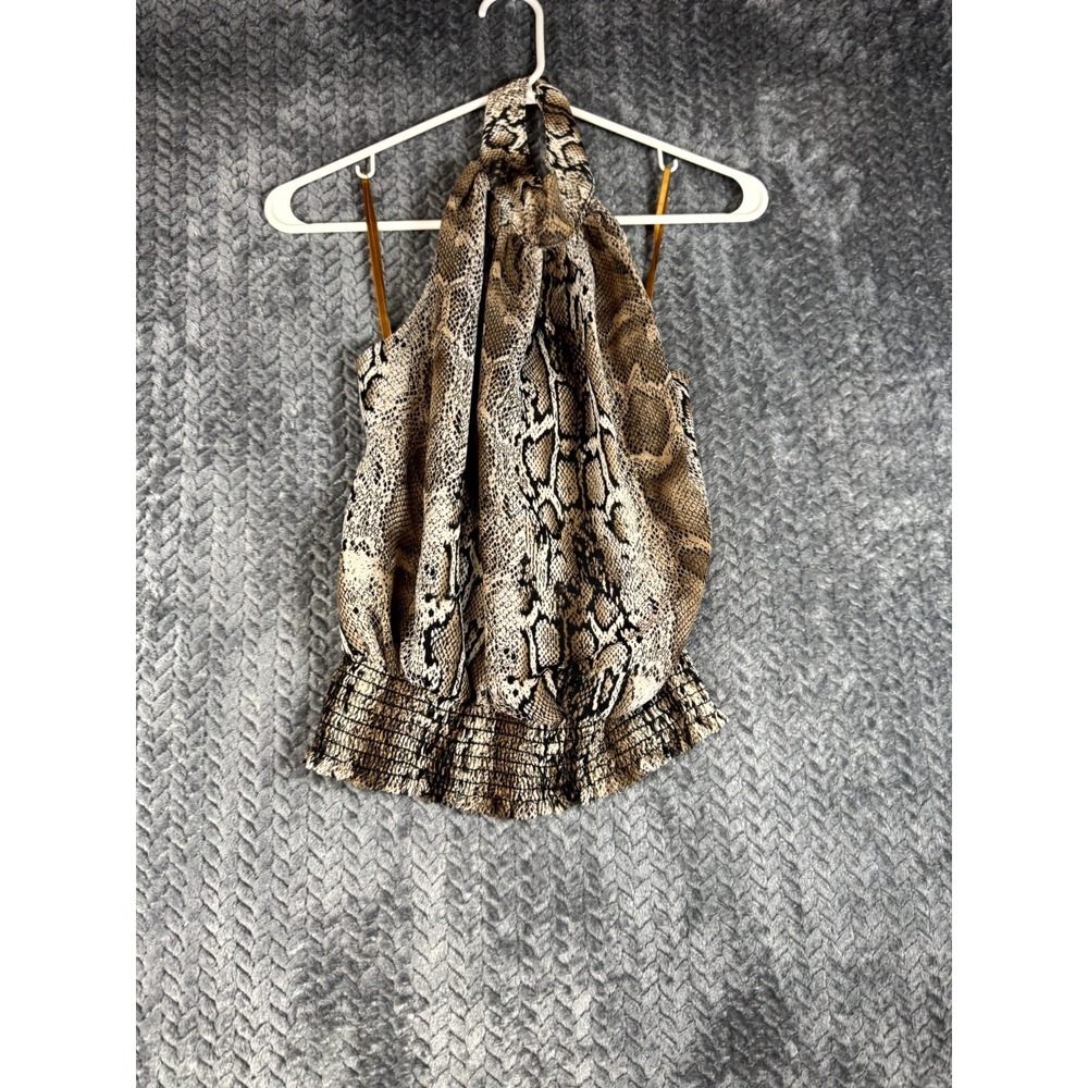 Arden B Tank Top Womens Small Brown Snake Print‎ Halter Neck Shirred Bodice